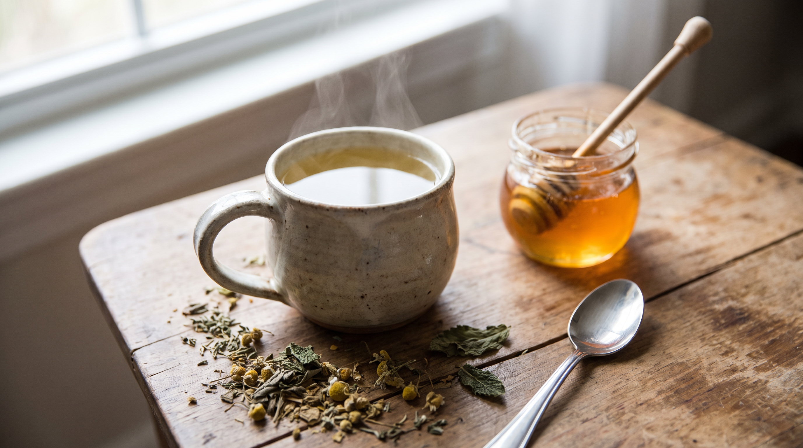 Photo of a steaming mug of spiced herbal tea